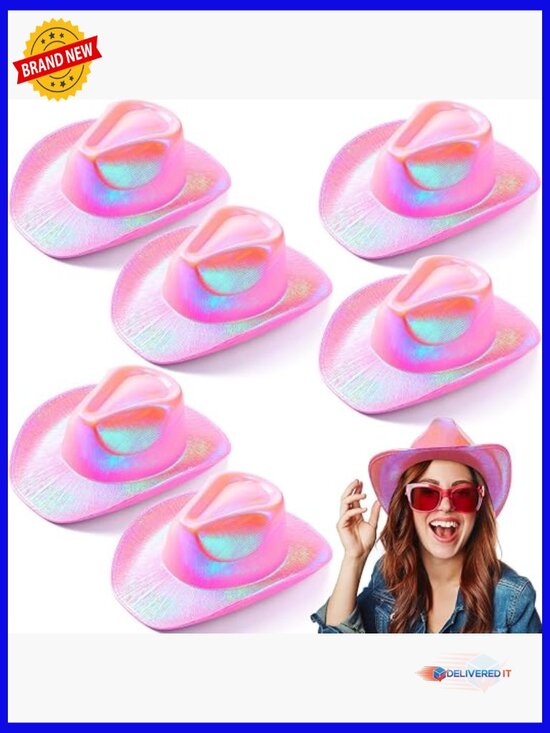 6 Holographic Cowboy Hats for Women Disco Party Costume
